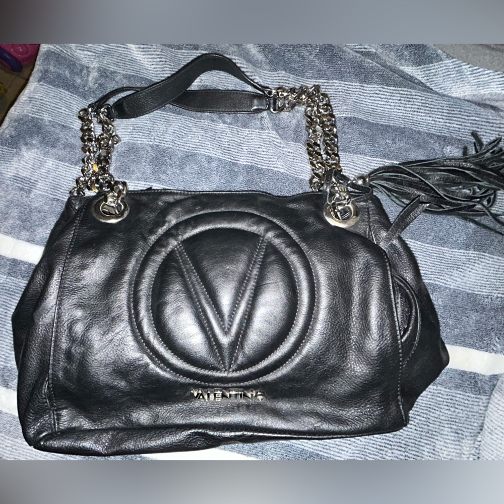 Valentino Black Leather Chain Shoulder Bag